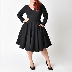 Maude Long Sleeve Black Stretch V-Neck Dress